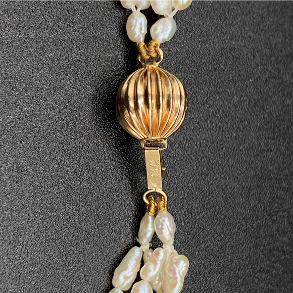 Vintage Ross Simon 14k Rice Pearl Black Onyx Multistrand Necklace - Picture 2 of 8